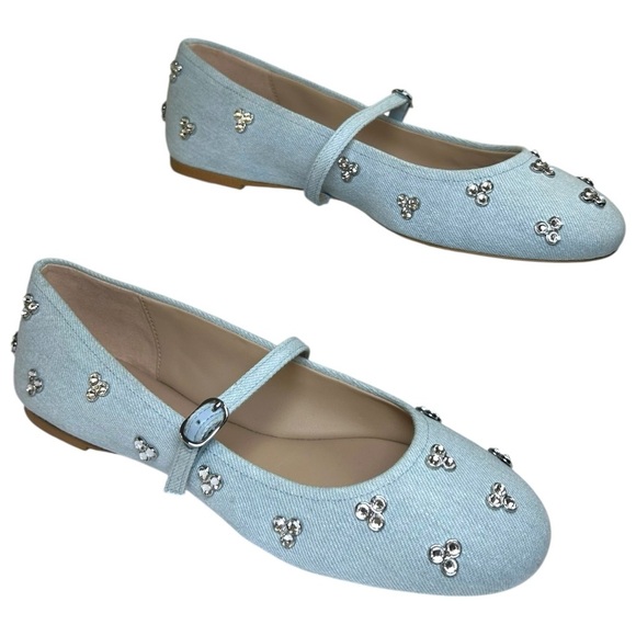 Stuart Weitzman - Women’s ‘Tammy’ Crystal Embellished Mary-Jane Flats Denim 8.5 - Picture 8 of 15